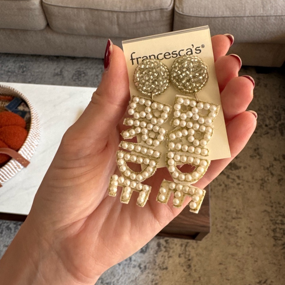 Francesca's Pearl and Gold 'BRIDE' Earrings